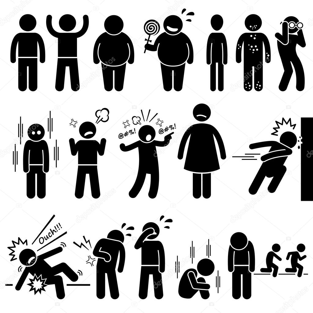 Children Health Physical and Mental Problem Syndrome Stick Figure Pictogram Icons