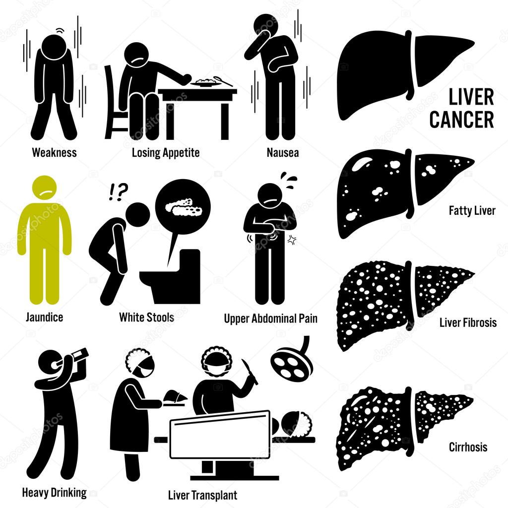 Liver Cancer Symptoms Causes Risk Factors Stick Figure Pictogram Icons