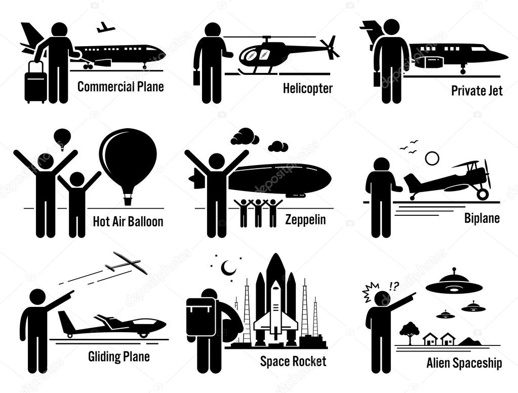 Air Transportation Vehicles and People Set