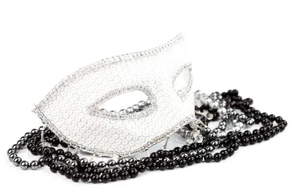 White mask with shiny pearls — Stock Photo, Image