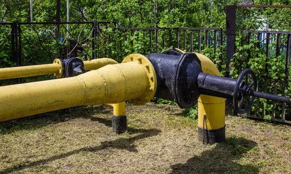 Gelbe Gasleitung Gasversorgung Technische Strukturen — Stockfoto