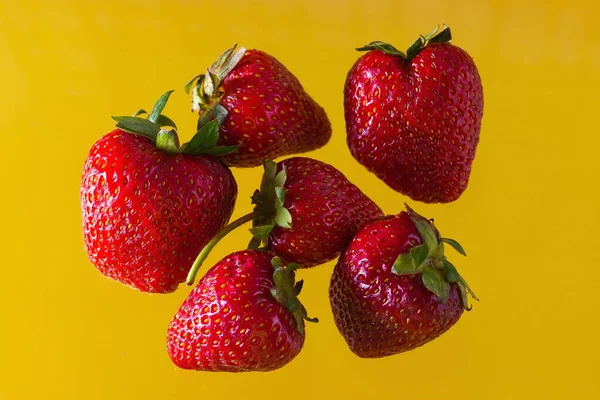 Fresas Maduras Sobre Fondo Sólido Comida Vegetariana Saludable Hermosa —  Fotos de Stock