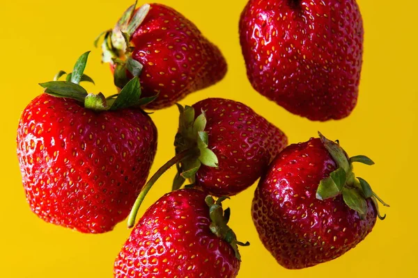 Fresas Maduras Sobre Fondo Sólido Comida Vegetariana Saludable Hermosa —  Fotos de Stock