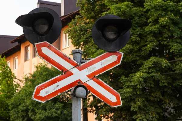 Vonatsínek Melletti Piros Lámpát Megvilágító Berendezés — Stock Fotó