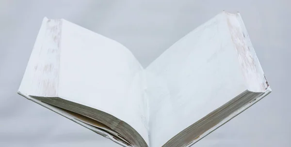Κενό Λευκό Ανοιχτό Βιβλίο Ένα Ομοιόμορφο Φόντο Λευκό Ανοιχτό Βιβλίο — Φωτογραφία Αρχείου