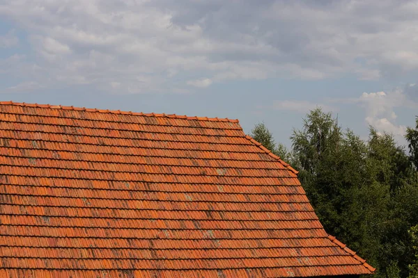 Dachziegel Ziegeldach Eines Alten Hauses Ziegeldächer Altem Und Modernem Baustil — Stockfoto