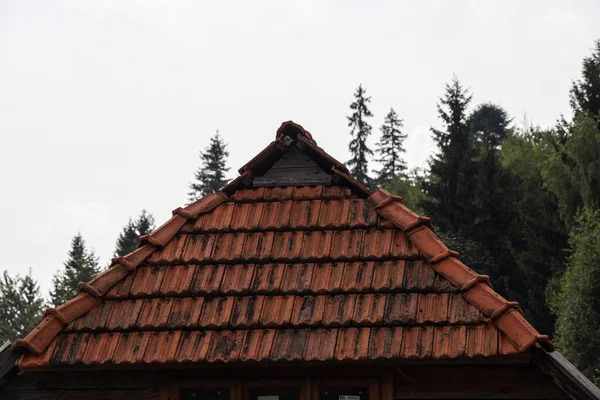 屋顶瓷砖旧房子的瓷砖屋顶 为安全起见 在旧式和现代建筑风格中使用的瓷砖屋顶 并使室内保持凉爽 — 图库照片