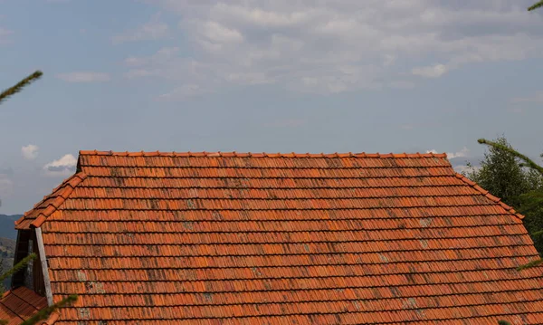 Tegola Tetto Piastrelle Una Vecchia Casa Tetti Piastrelle Utilizzati Nella — Foto Stock