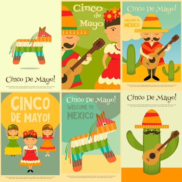 Mini affiches mexicaines dans un style rétro — Image vectorielle