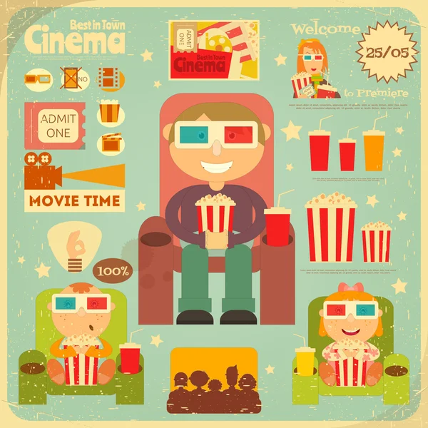 Cartaz do Cinema Retro. Coleção de filmes em estilo plano dos desenhos animados . —  Vetores de Stock