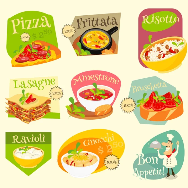 Conjunto de etiquetas de alimentos italianos —  Vetores de Stock
