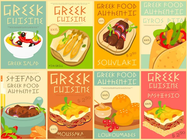 Greek Food Posters Set — Stock Vector