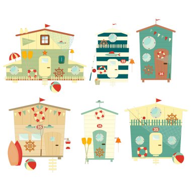 Beach Huts on Seafront. Summer Poster. clipart