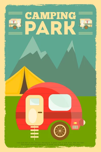 Mountain Camping with Family Trailer Caravan. — Stock Vector