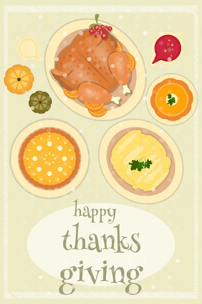 Roast Turkey Día de Acción de Gracias y Platos Tradicionales — Archivo Imágenes Vectoriales