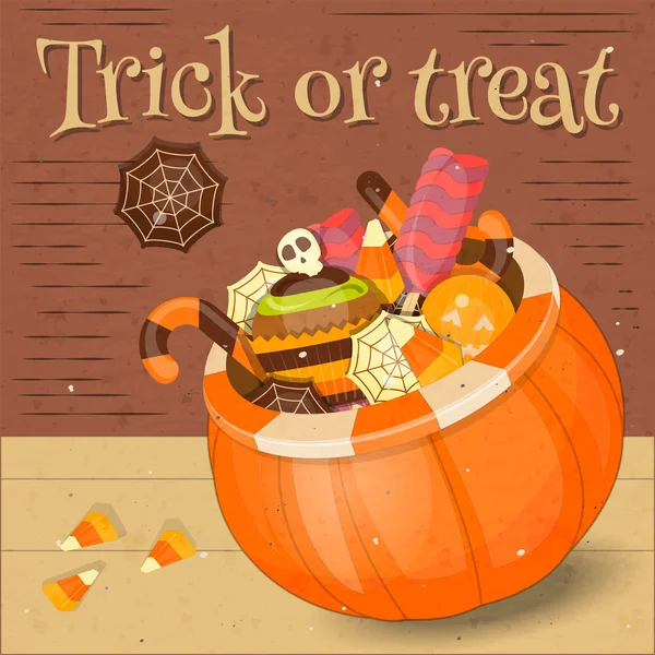 Jack-o-lantaarn Candy mand met Sweet — Stockvector