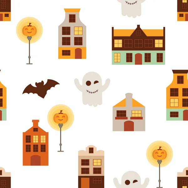 Halloween Seamless Pattern Cartoon Halloween Characters Bat Spider Castle Vector Royalty Free Stock Illustrations