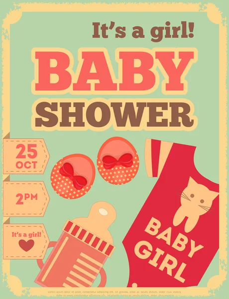 Cartel retro de ducha de bebé — Archivo Imágenes Vectoriales