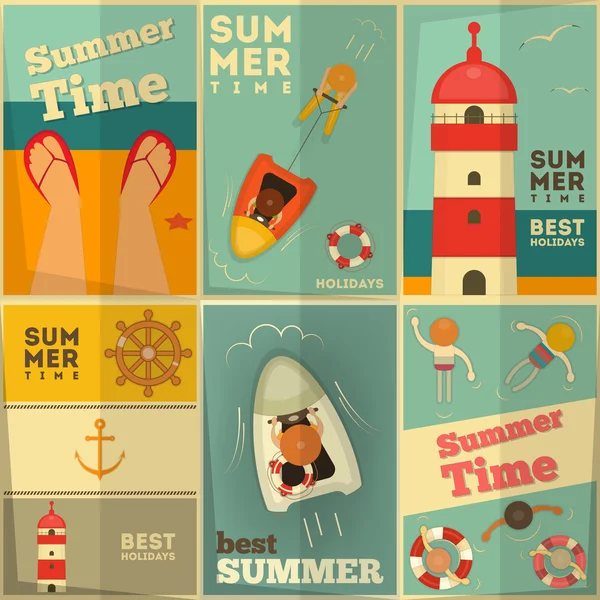 Conjunto de carteles de vacaciones de verano — Vector de stock