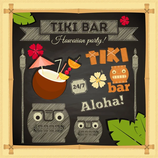 Tiki Bar Hawaii kara tahta — Stok Vektör