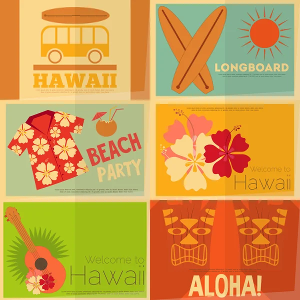 Colección de carteles Retro Hawaii — Vector de stock