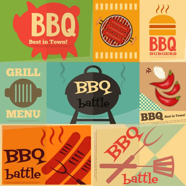 Retro BBQ posters collection — Stock Vector