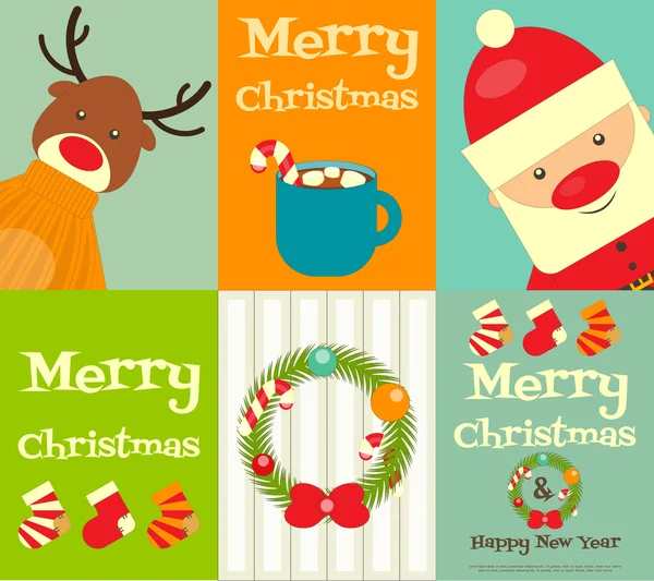 Conjunto de posters de Natal bonito — Vetor de Stock