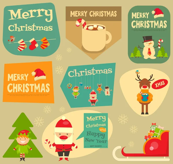 Set of Cute Christmas Stickers — Stock Vector