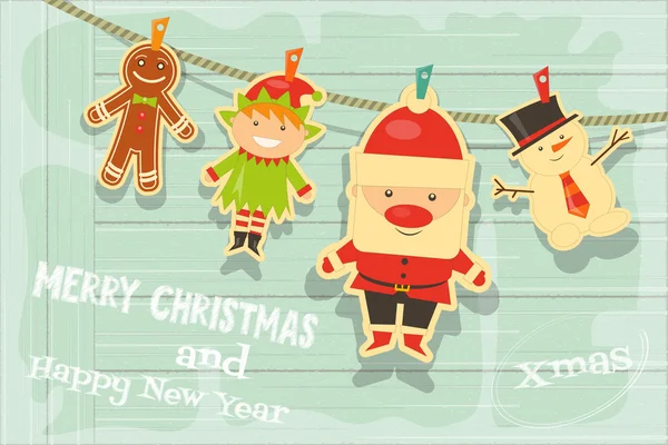 Noel karakterlerle kartı — Stok Vektör