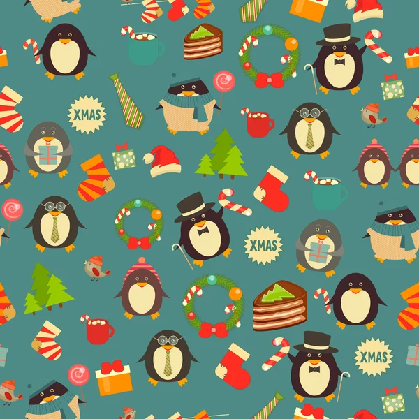 Christmas Seamless Background with Penguins — Stock Vector
