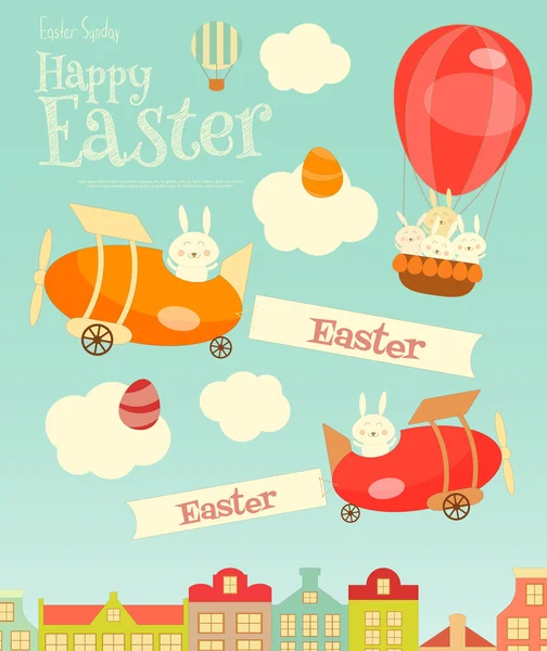 Carte de Pâques avec lapin de Pâques — Image vectorielle