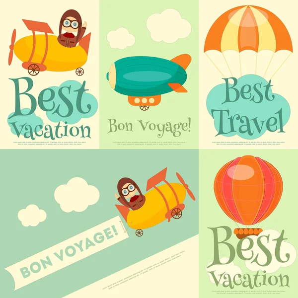 Set of Travel Posters with Air Vehicles. — Stock Vector