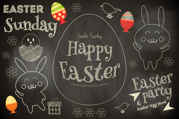 Carte de Pâques avec lapin de Pâques. Conception de tableau noir . — Image vectorielle