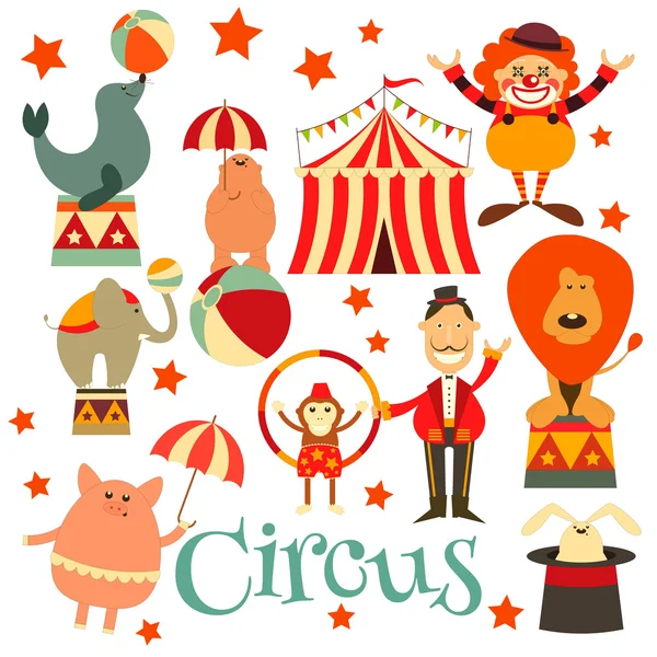 Conjunto de iconos de símbolos de entretenimiento de circo — Vector de stock