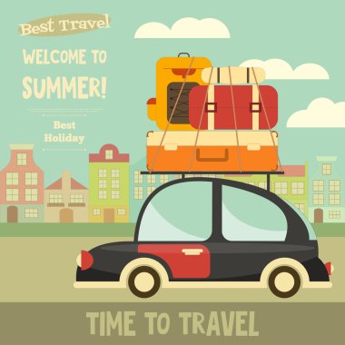 Çatıda bagajlı Retro araba