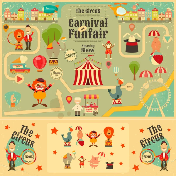 Circus Funfair and Carnival Poster — Stock Vector