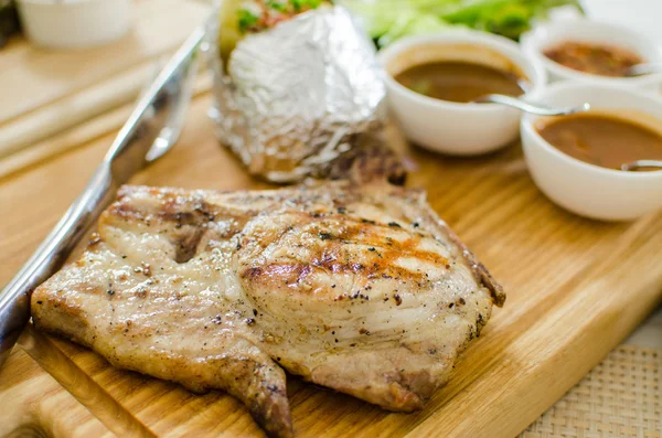 Gegrilde pork chop steak set — Stockfoto