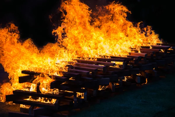 Feu de camp bois brûlant — Photo