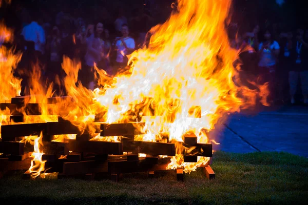 Camp fire burning wood — Φωτογραφία Αρχείου