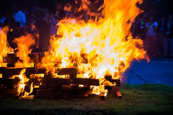 Camp fire burning wood — Φωτογραφία Αρχείου