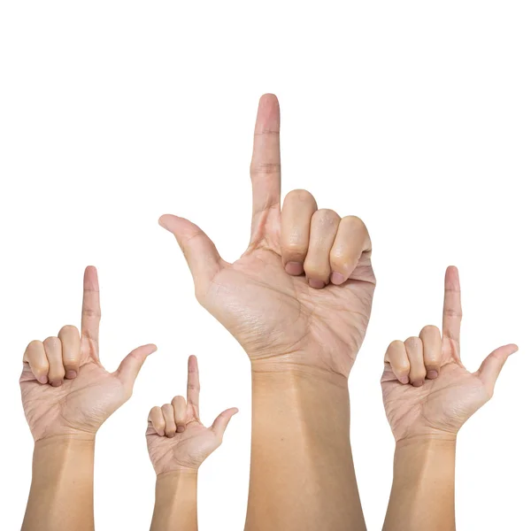 Hand of teamwork pointing up isolated — Stock Photo, Image