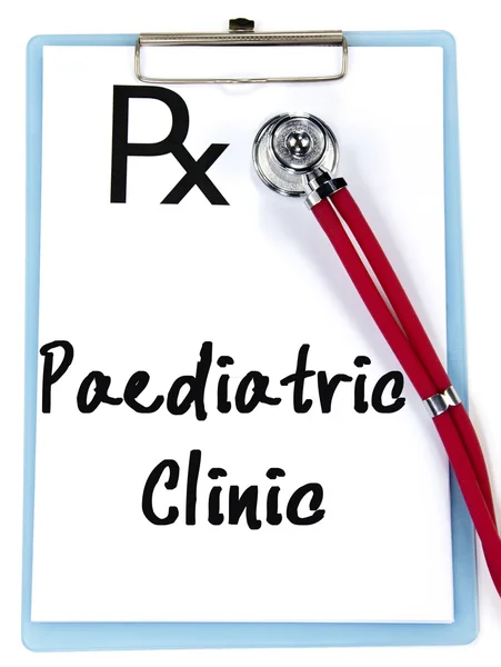 Testo clinico pediatrico scrivere su prescrizione carta — Foto Stock