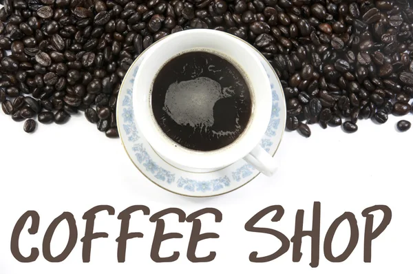 한 잔의 커피와 커피 콩 배경 — 스톡 사진