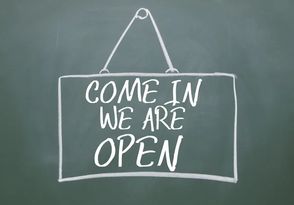 Open sign on blackboard — Stock Photo, Image