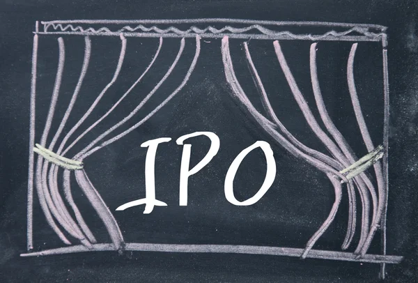 Mot IPO et fond rideau sur tableau noir — Photo
