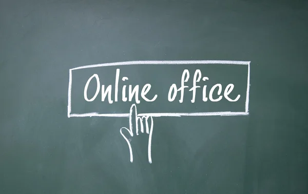 Finger click online office symbol on blackboard — Stock Photo, Image