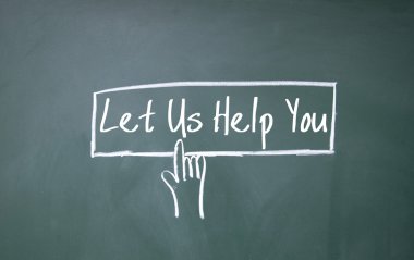 parmak tıklayın bize yazı tahtası üzerinde sembol yardım