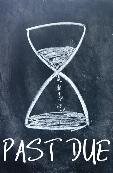 Past due text and hourglass sign on blackboard — Stock Photo, Image