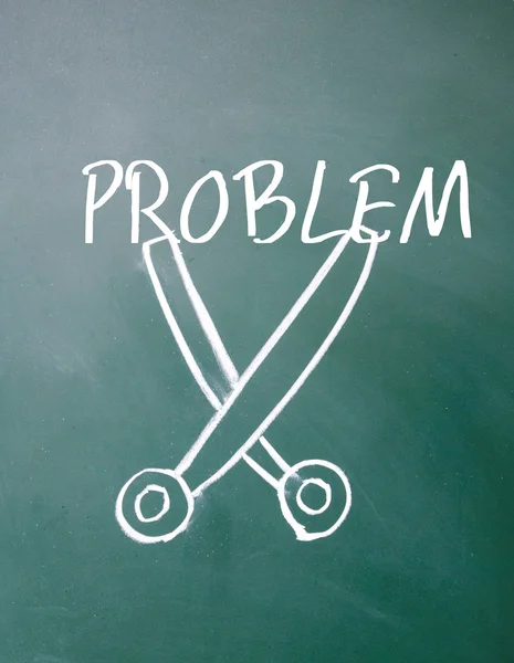 Abstract scissors cut problem symbol on blackboard — Stock Photo, Image