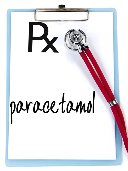 Paracetamolo parola scrivere su prescrizione medica — Foto Stock